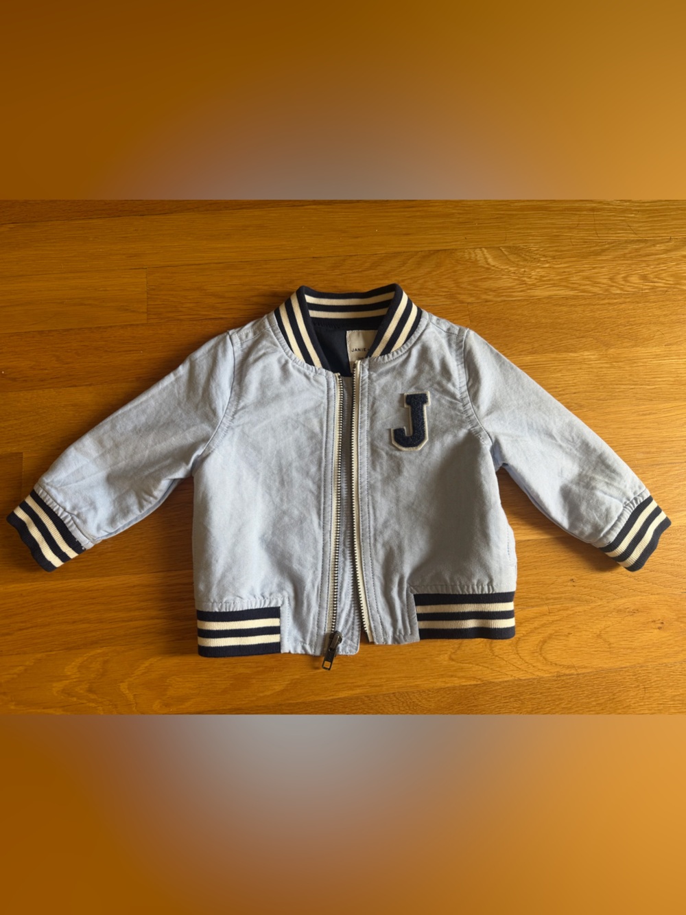 NWOT Janie and Jack Light Blue Bomber Jacket with Navy and Cream Trim